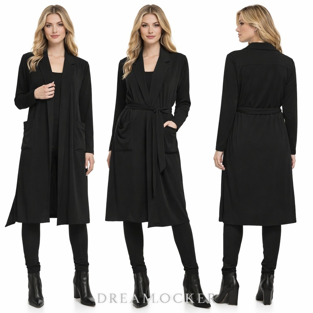 Calvin Klein Womens Black Matte Jersey Tie Front‎ Long Sleeve Dress Large NEW
